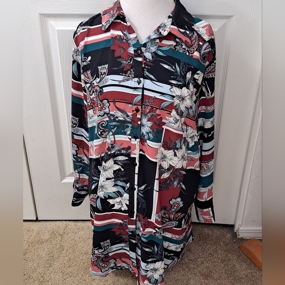 Simply Emma Floral & Paisley Print Blouse Size 2X